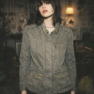 Sanctuary Vintage Studded Utility Jacket Olive Gray Military Cargo Jacket  - S